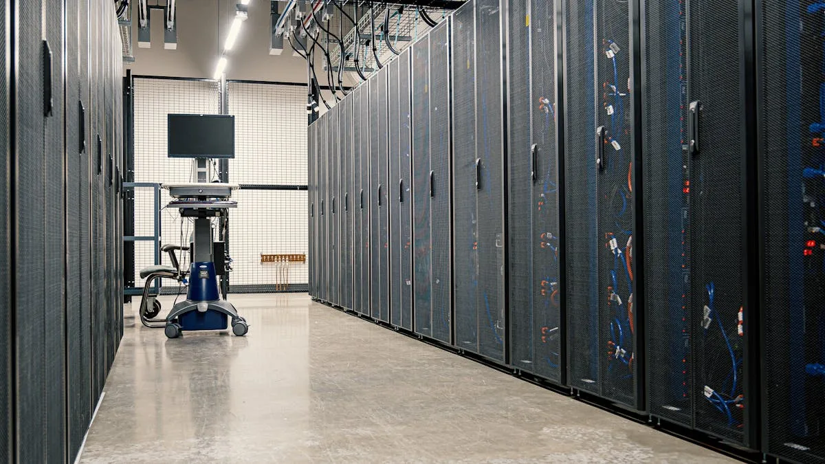 Baie serveurs en datacenter — reproduction de message en un clic
